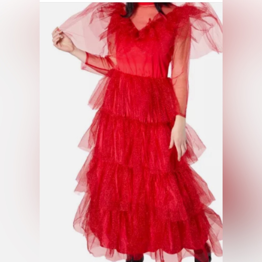 Red  beetle juice Tiered Tulle Maxi Dress